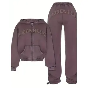 2025 Fashion Clothing Chic Women’s Athletic Set: Full-Zip Hoodie & Slim-Fit Pants – Comfortable, Adjustable, and Stylish with Letter Print Design Tracksuit Outfit Sporty Style Two-Piece Set