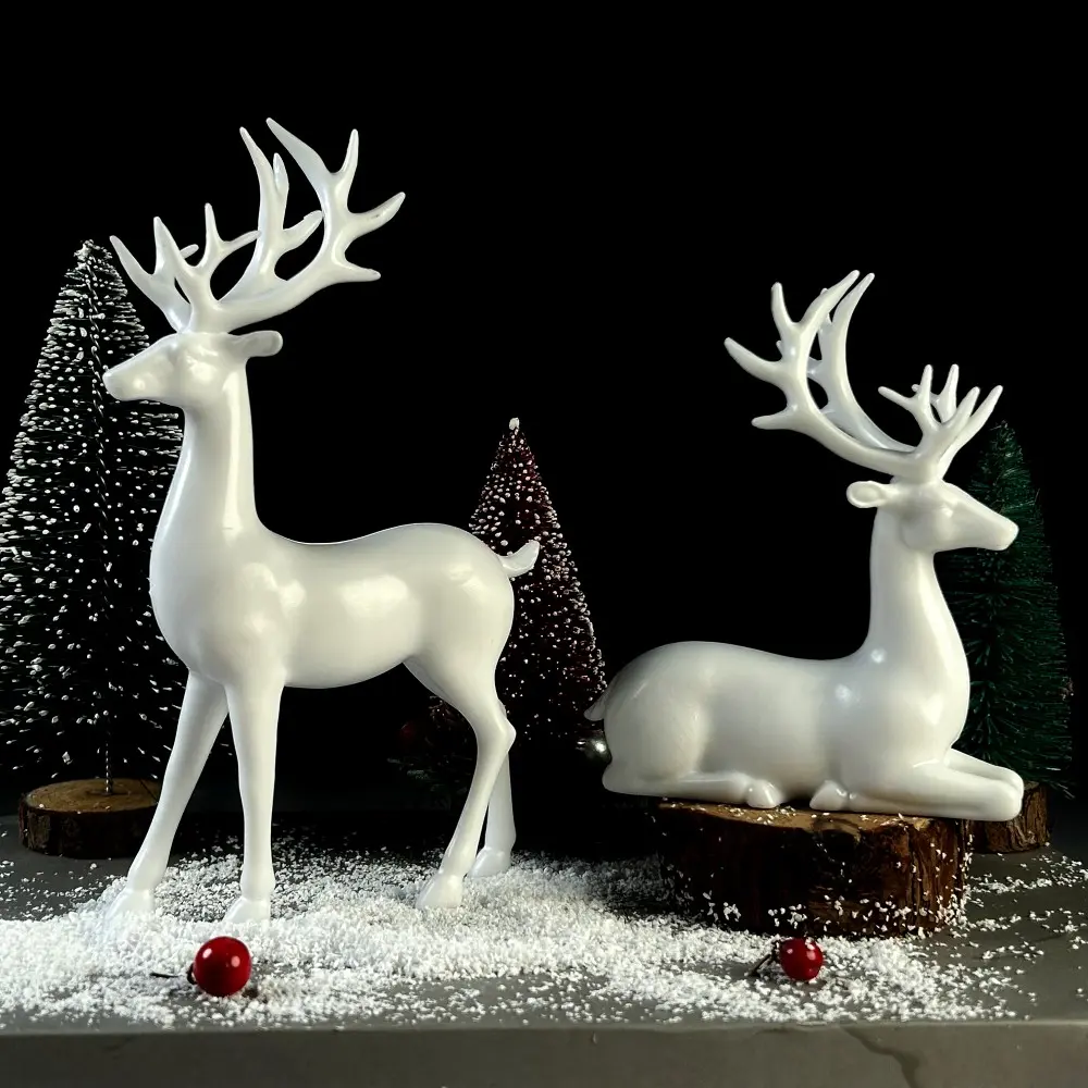 2Pcs Standing & Lying Reindeer Figurines, Perfect for Christmas & Thanksgiving Decor, Living Room, TV Stand, Home Ornaments, Holiday Party Decor, Nice Gift
