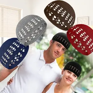 4pcs Knit Kufi Cap | Casual Crochet Beanie Skull Beanie African Hat for Men and Women, headband hair soft scarf head wrap,summerwins