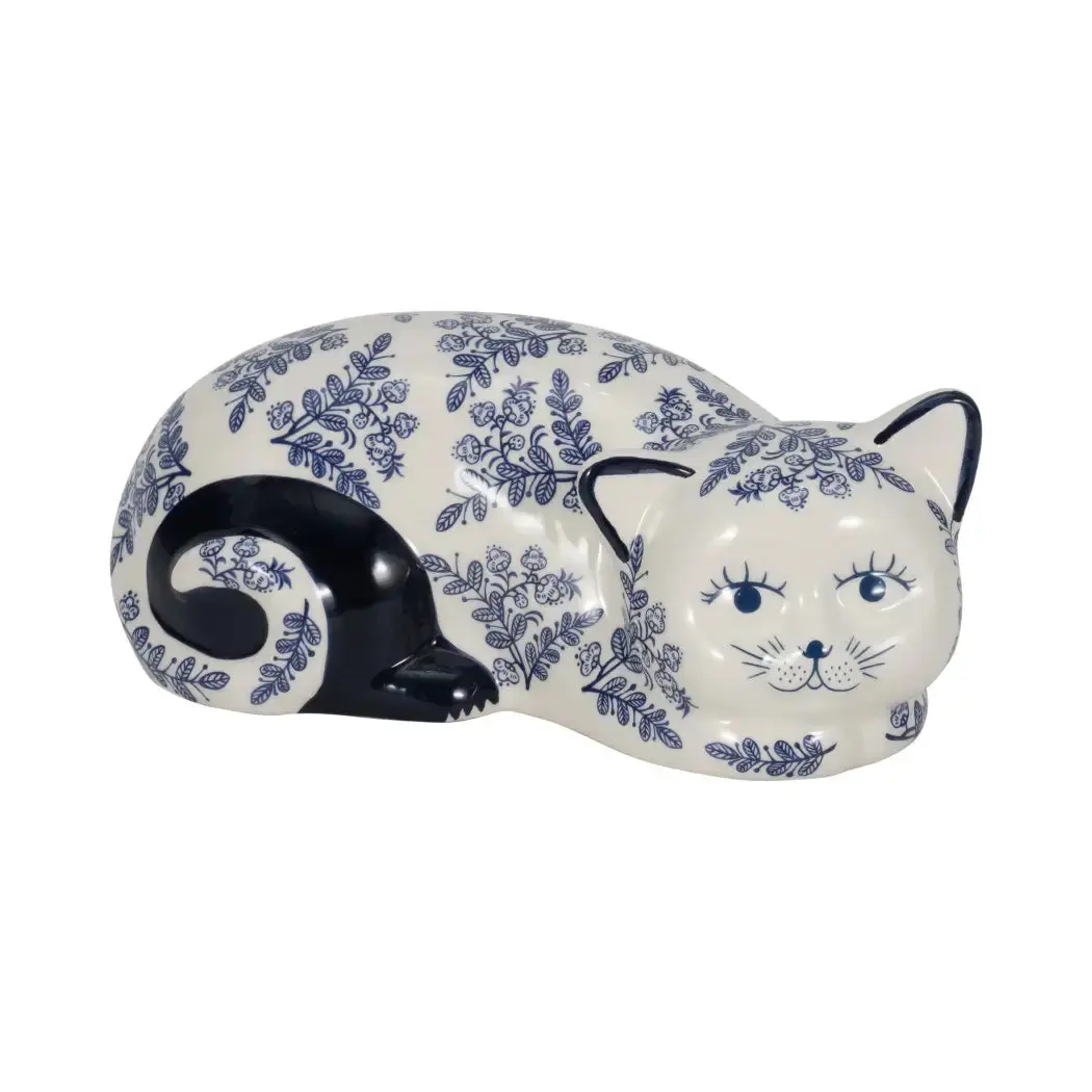 Ceramic Chinoiserie Sleeping Cat Figurine
