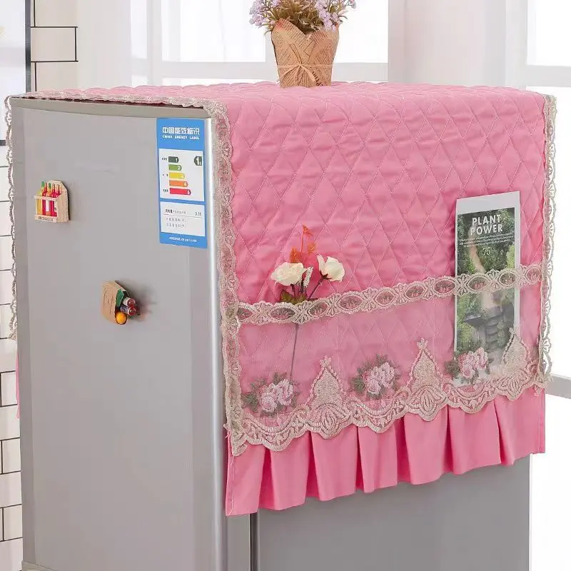 Floral Lace Refrigerator Dust Cover, Household Dust Cover, Home Care Supplies, Soft Multifunctional Dustproof Design Appliance Protector with Ruffles & Decorative Pockets, Polyester Fabric