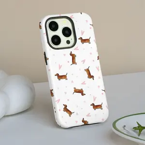 Phone case: Dachshund Cute Cool Fun Graphic Dog Lover Art Design Funny Two-In-One Film Case - Tough, Dual Layered Case for Superior Protection, Durable, Drop-proof - for iPhone 16, 15, 14, 13, 12, 11, 8, 7, X, XS, XR, Plus, Pro, Max, , SE2, SE3