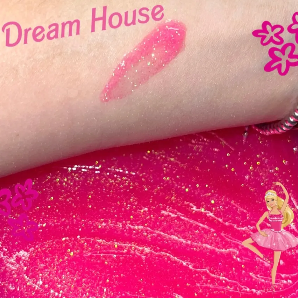 Dream house watermelon hot pink holographic glitter lipgloss vegan cruelty free lipgloss moisturizing non sticky