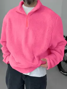 Men's Half-Zip Stand Collar Fleece Jacket, Long Sleeve, Soft Plush Material, Casual Warm Style, Available in Multiple Colors, Perfect for Cold Weather