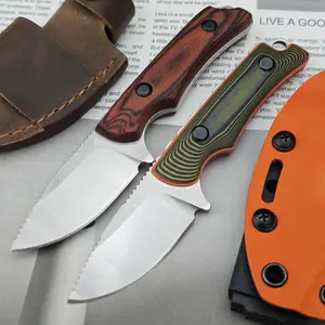 Outdoor Full Tang Fixed Blade Knife - BM 15017 - 8Cr13Mov Drop Point Blade, G10/Wood Handle - Camping Hiking EDC Tools, Daily Use Pocket Knives