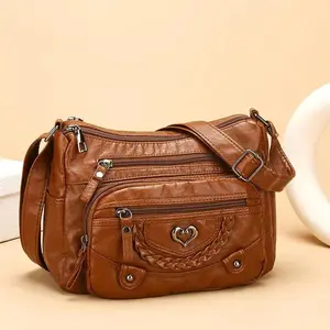 Women's Genuine Leather Heart-Shaped Trendy Crossbody Bag - Multi-Pockets Handbag for Women, Everyday Sports & Outdoor Gym Accessory