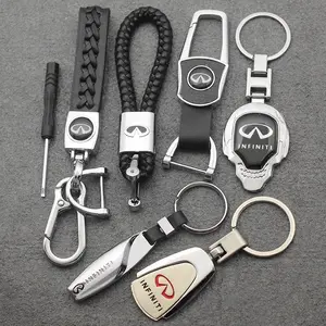 Metal Leather Car Keychain Ring Holder, Decorative Auto Accessory Compatible with Infiniti Fx35 Q50 Q30 Esq Qx50 Qx60 Qx70 Jx35