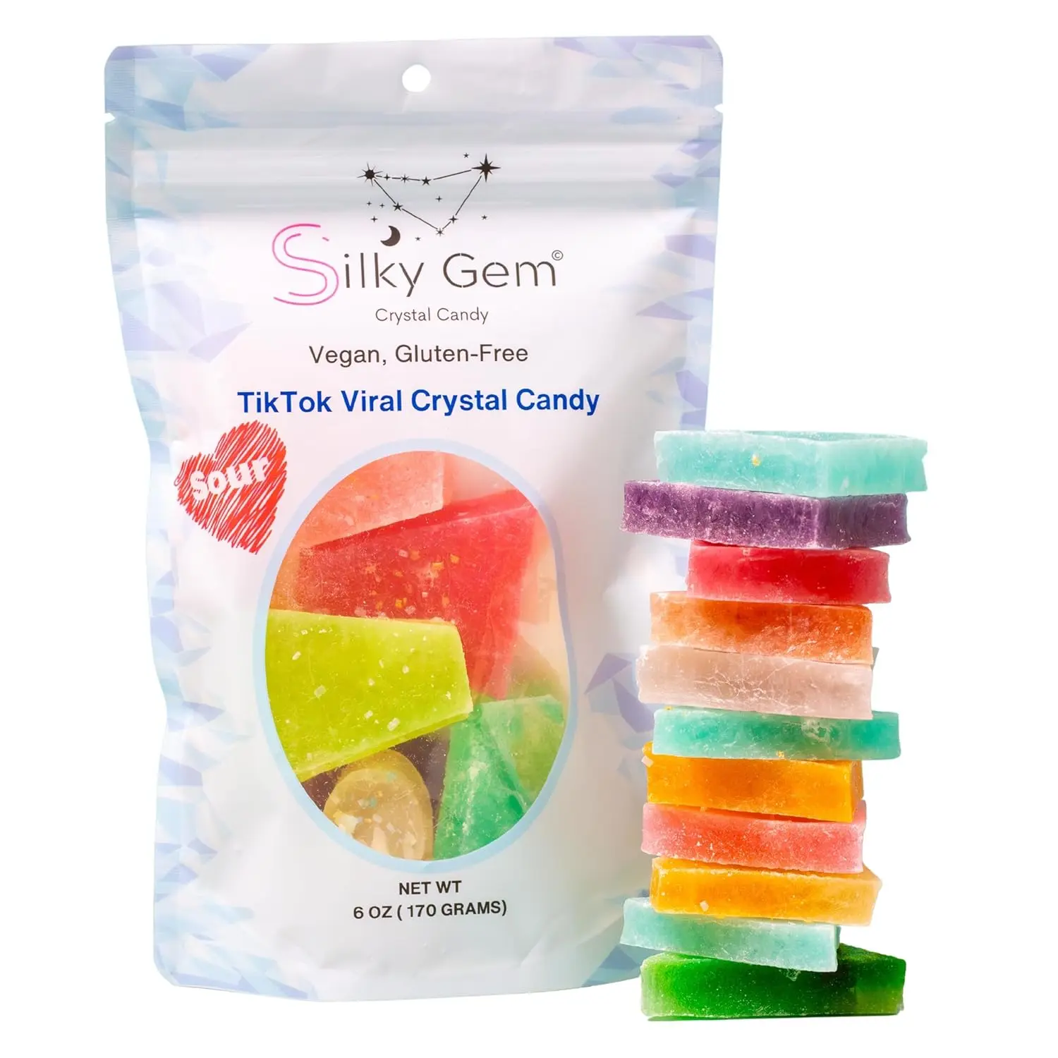 Silky Gem Sour Bites – Mini Crystal Candy with Pixie Sour Sparkle – Crunchy Outside, Soft Inside – Tangy & Sweet Treat – Vegan, Gluten-Free, Nut-Free – Christmas candy 6 oz Bag