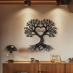 Life Tree Metal Wall Decor Heart Shape, Family Love Theme, Durable Iron Construction, Modern Minimalist Design Home Decoration for Living Room Bedroom Office