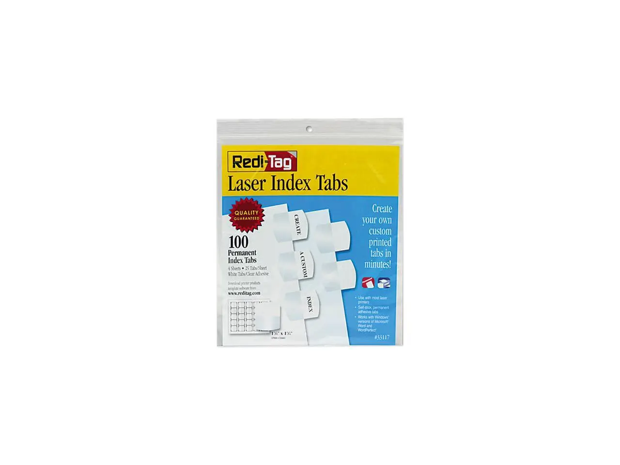 Redi-Tag 33117 Laser Printable Index Tabs, 1 1/8 Inch, White, 100/Pack