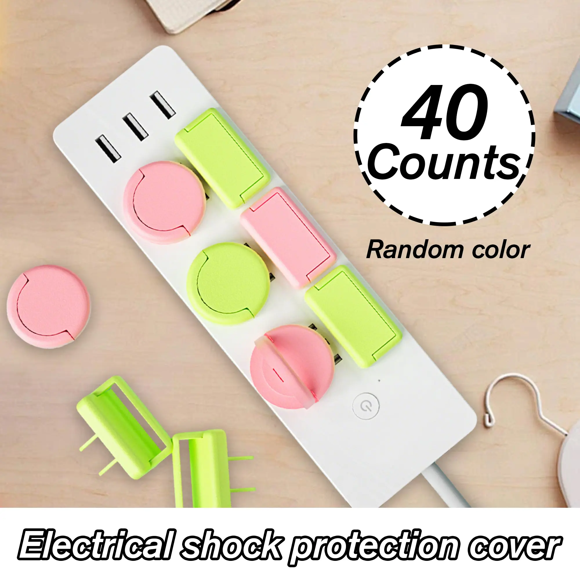 40-Count Electric Plug Socket Safety Covers - Shock-Prevention Infant & Daycare Nursery Outlet Protectors for 0-3 Years, Colorful Home & Garage Supplies, Festive Party Gifts (Random Color)
