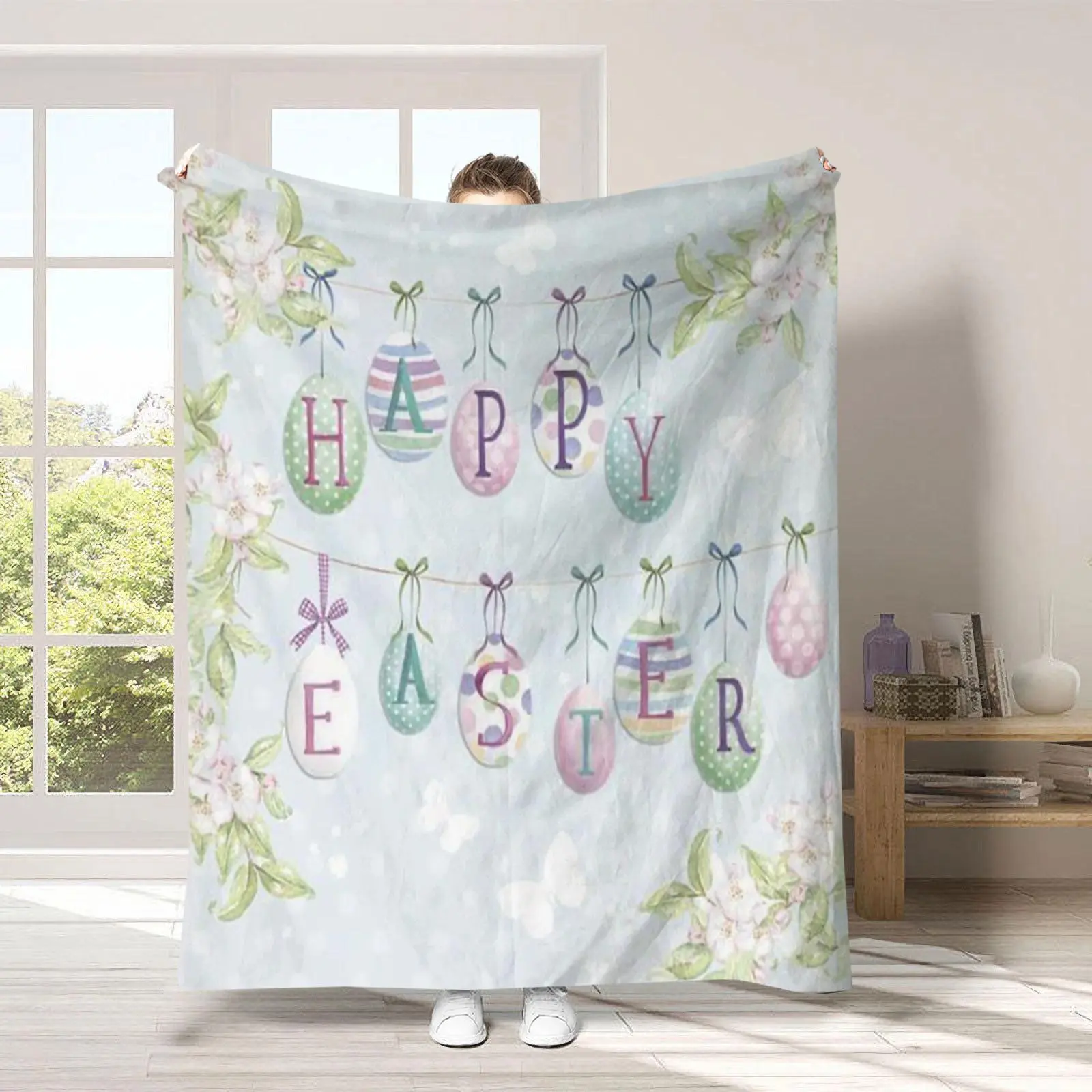 Cartoon Easter Eggs Pattern Blanket, 1 Count Soft Warm Throw Blanket, Air-conditioned Room Blanket, Comfortable Nap Blanket for Home Office Travel