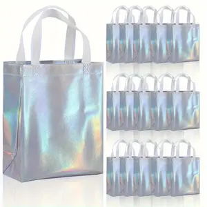 Pack of 12 Non-woven Reusable Gift Bags With Handles, 8W x 4L x10H Present Bag for Party Favor, Weddings, Festivals, Shopping Bags And So On
