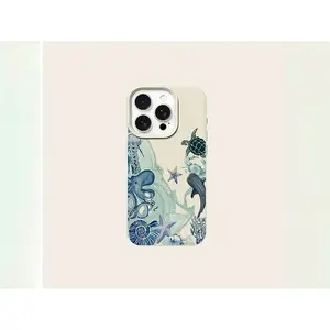 Phone Case: White Lychee Texture Light Blue Octopus Starfish Whale Turtle Pattern Phone Case, Drop-Resistant Frosted Back Cover, Smartphone Protective CaseSuitable for a variety of iPhone models, from 17 series to 11 series, and x series