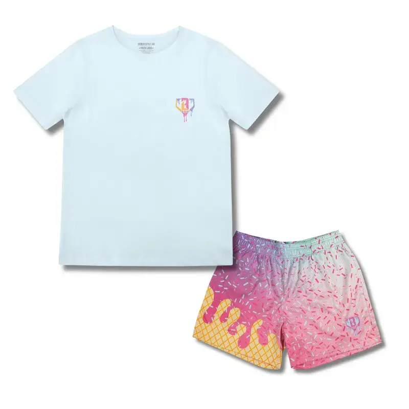 BL101 Ice Cream Frosted Baseball Tee & Mesh Shorts Set | Summer Athletic Outfit for Youth & Adults