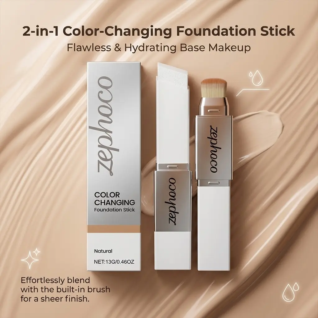 Natural Color 2-in-1 Color-Changing Foundation Stick - Light, Hydrating, Natural, Smooth, Doesn’t Cake, Lightweight and Sheer Foundation