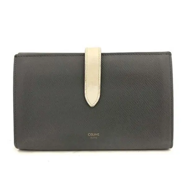 Pre-owned Celine other Small Leather Goods Medium Strap Leather Bifold Wallet Gray 18166834195/883183