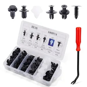 100 PCS Bumper Retainer Clips Car Rivets Fasteners Retainer Kit and 1 Fastener Removers Most Popular Sizes Auto Push Pin Rivets Set -Door Trim Panel Fender Clips for Most Models