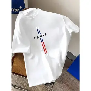 1pc Men's Casual Round Neck T-Shirt - Geometric Paris Print, Stretch Fit, Soft Polyester Fabric, Summer Top for Adults