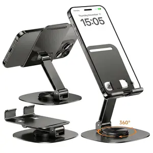 360° Rotating Phone Holder, Foldable Aluminum Phone & Tablet Stand Adjustable Desk Holder, Non-Slip Compatible with iPhone, iPad, Samsung Devices