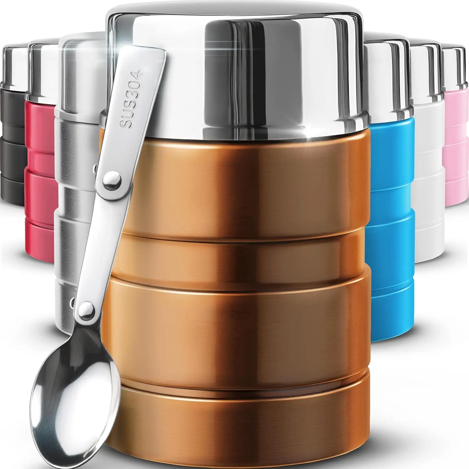 Stainless Steel Thermo For Hot  17OZ with Folding Spoon, Vacuum Insulated  Container, Soup Thermo with Wide Mouth, Insulated  Jar for Hot & Cold ,