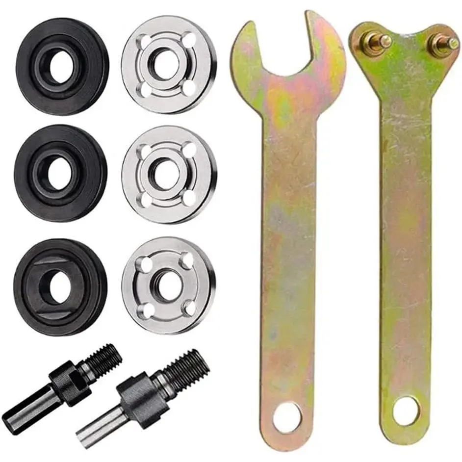 Drill Angle  Adapter, 6mm &10mm Arbor Mandrel Adaptor with 2 Spanner Wrench and 3 Set Flange Nut Parts Set, Electric Drill Conversion Angle  Connecting Rod Kit