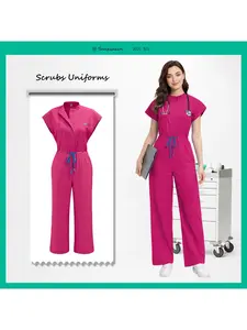 Multicolor Clinic Operating Jumpsuit One-piece Clinical Scrub Clinic Doctor Nursing Uniforms Short Sleeve Pocket Pet Hospital Workwear