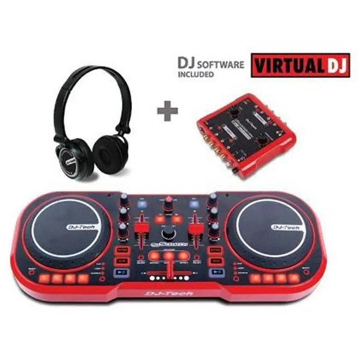 212 MAIN Adjustable Digital USB DJ MIDI Controller Complete Electronic Pack with Audio Support, Tactile Jog Controls, Headphones, External Soundcard, and Sound Interface