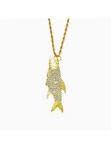 European and American Hip-hop 3D Full Diamond Fish-Shaped Animal Pendant Necklace, Trendy Nightclub-Style Fish Pendant Necklace for Personalized Look, Exclusive for Fishing Enthusiasts