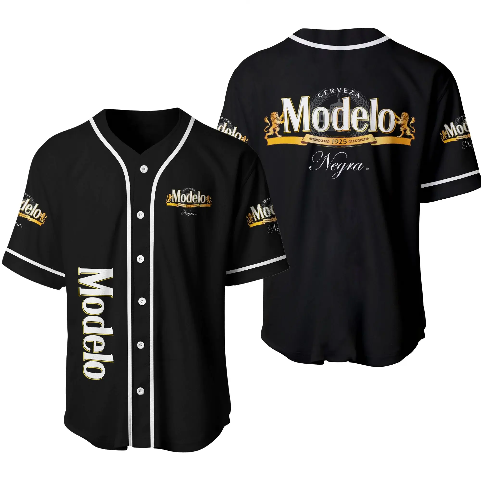 Black Modelo Negra Beer Baseball Jersey - Baseball Jersey Shirt, Casual Sport Streetwear, Everyday Outfit