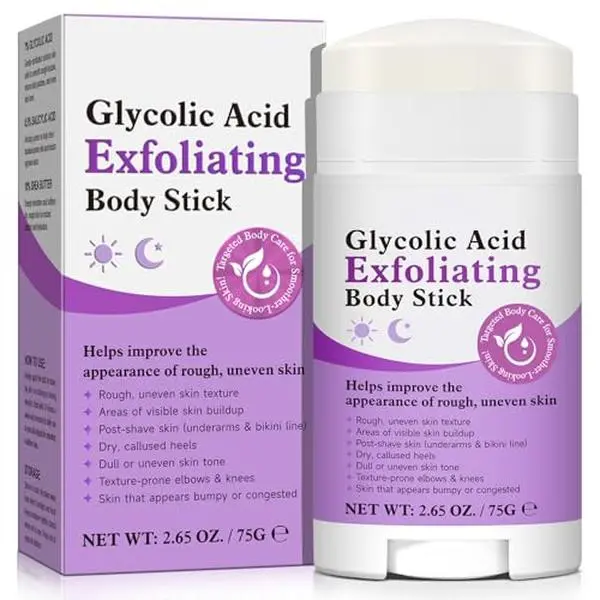 Glycolic Acid Exfoliating Body Stick with 7% AHA & 0.5% BHA – Solid Body Exfoliator for Rough & Bumpy Skin, KP, Dark Spots – No Mess, No Rinse – With Shea Butter