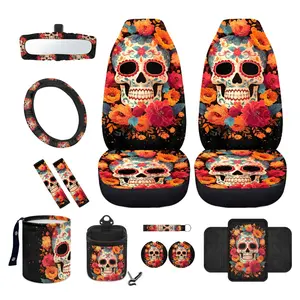 Highland Cow Western Car Accessories Set, Tribal Sunflower Car Seat Covers with Steering Wheel Cover, Seat Belt Pads & Car Organizer, Trendy Cute Car Interior Decor for Women and Man, Universal Fit Auto Set, Aesthetic Cow Print Gift