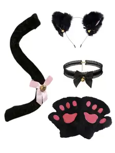 4-Piece Floral Cat Costume Set for Women, Includes Headband, Necklace, Gloves, Tail, Perfect for Halloween, Christmas, Cosplay, Performance