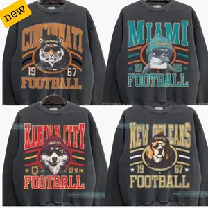 New Retro Style Varsity ALL TEAM FOOTBALL Crewneck Sweatshirt - Gildan DARK HEATHER, Long Sleeve, Medium Clothing Length - Spirit Animal Football, Sports Home Town, Menswear - BM