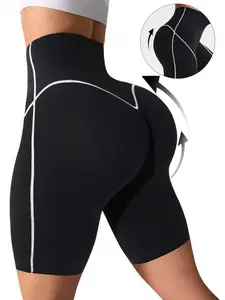 DORRIS 1pc Women's Ribbed Contrast Color Waistband Basic Running, Fitness, Exercise, Cycling Sports Shorts Workout Weight Loss