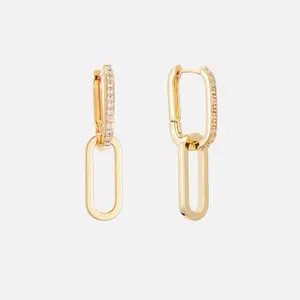 SIXFOX 18K Gold Plated Earrings for Women Trendy Paperclip & Chain Link Statement Square Hoops Rectangle Drop Dangles - Ideal Wedding Jewelry Gifts