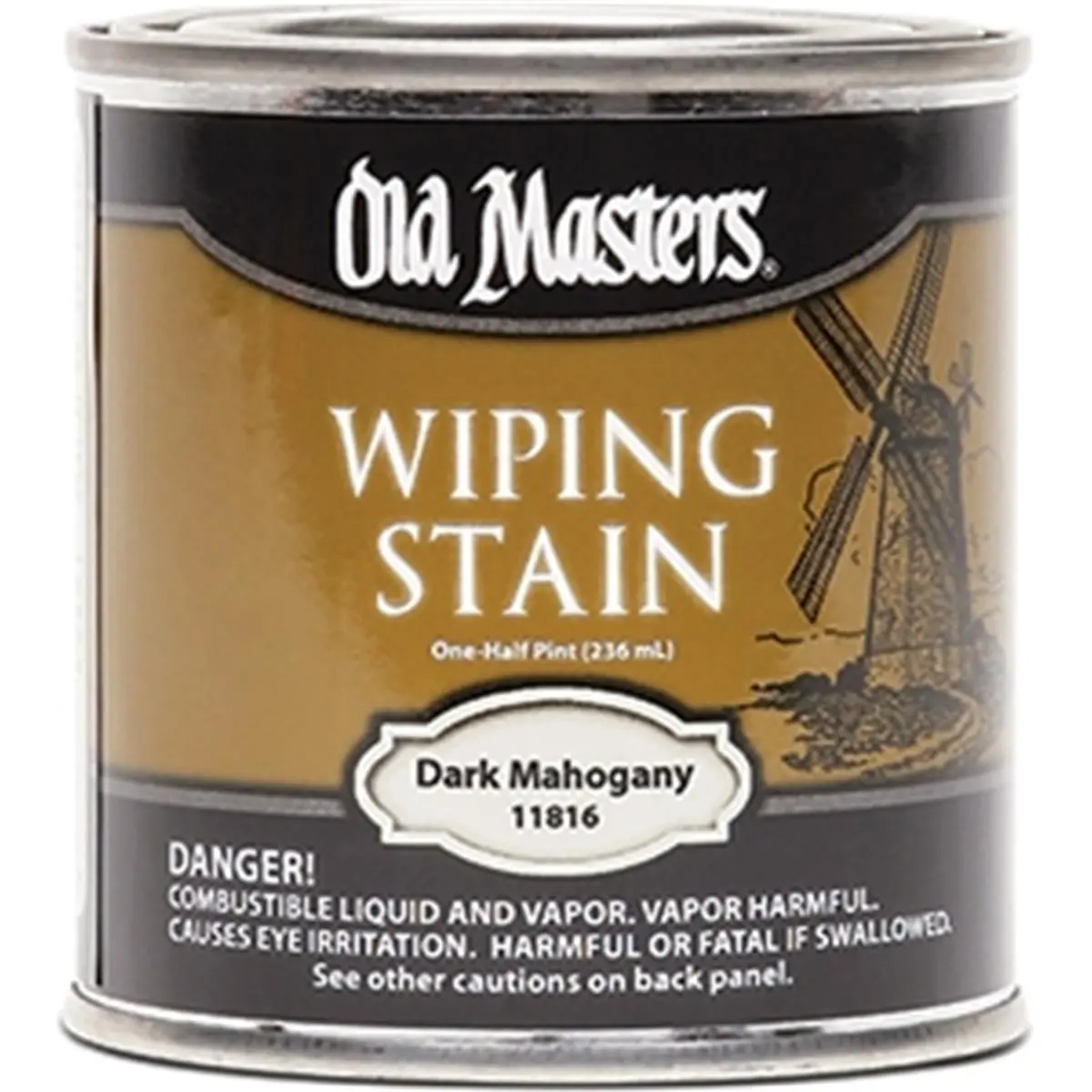 212 MAIN Dark Mahogany Heavy-Bodied Oil-Based Wipe-On Stain (Old Masters 11816), 0.5 pt, 240 VOC, Slow-Drying, Controllable, Indoor Use, Multipurpose for Finished Wood, Choice of Homeowner & Do-It-Yourselfer, Steel Doors