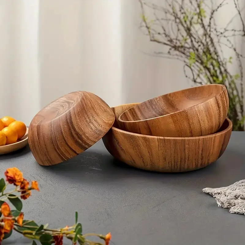 Handmade Natural Wood Bowl, Kitchen Bowls, Food Grade Oil Coating, Eco-Friendly Dinnerware, Salad/rice/soup Bowl, Unique Wooden Texture Design, Salad Serving Bowls