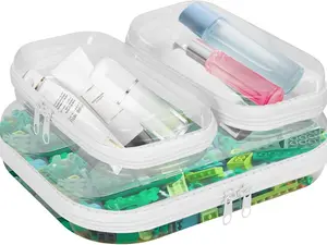 Clear Hard Shell Zipper Cases(3 Packs), Plastic Hard Sided Zippers Pouches Clear Hardshell Pencil Case For Storage, Diaper Bag Organizer Bliss Bins 2*Small/1*Medium