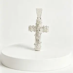 8021  Iced Out Jesus moiss Cross Pendant, The Ultimate Streetwear Statement Piece for Hip-Hop Kings summerwins Trendy Fashionable Accessories Fashion Jewelry Accessories