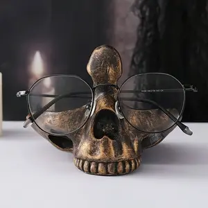 Halloween Skull Resin Eyeglass Holder, Rustic Home Storage Decor Table Accessory, Best Gift for Glasses Organization