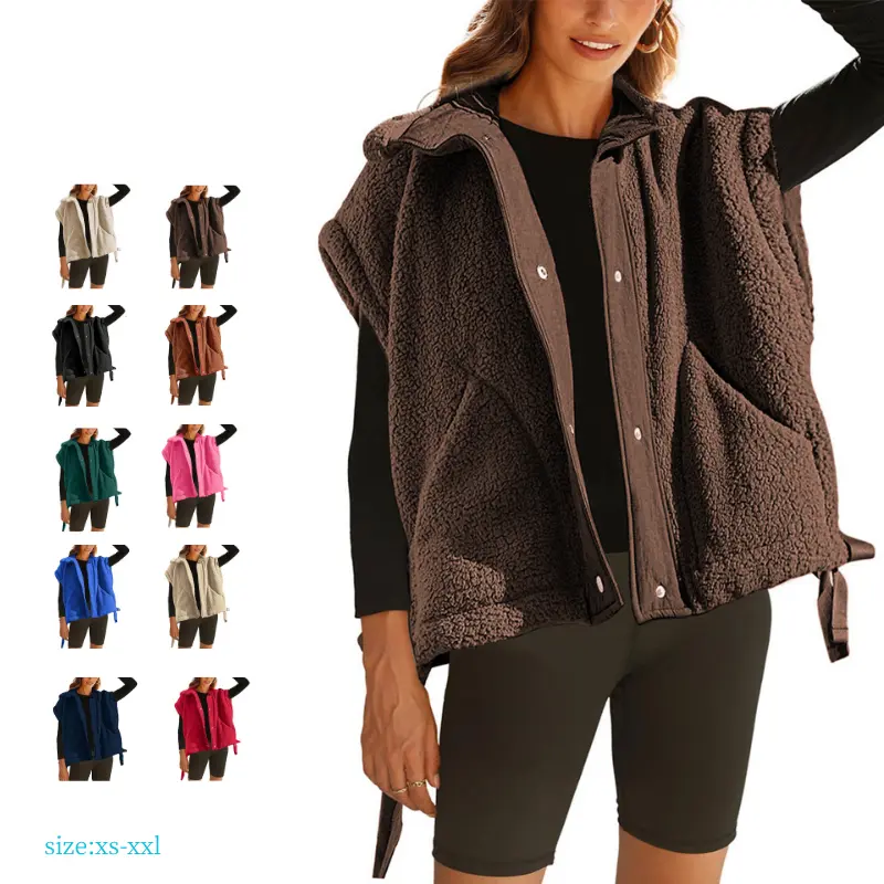 Mundoven Women's Fuzzy Fleece Vest Oversized Sleeveless Sherpa Jacket Warm Button Down Gilet Outerwear with Pockets