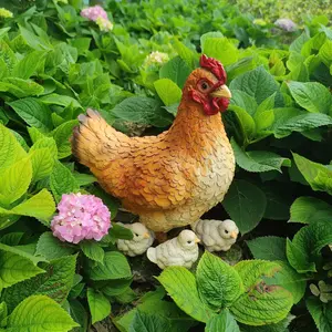 Garden Mother Hen and Baby Chick Statue Sculpture Standing Resin Farm Animal Decoration Chicken Sculpture Yard Art Outdoor Lawn Decoration 13.7'' High
