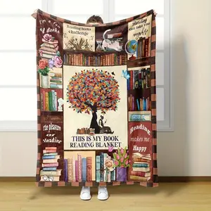 High-Definition Printed Book Lover's Reading Blanket - Perfect for Holidays, Birthdays, and Christmas Gifts. Suitable for Bed, Sofa, Living Room & Bedroom Decor, Portable Design