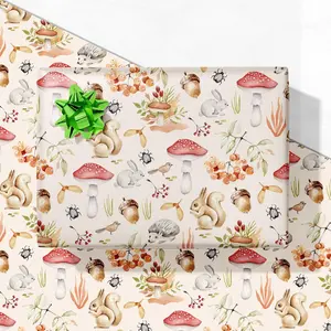 Woodland  Wrapping Paper for  - Holiday  Wrap with , , Mushroom & Acorn Design - 4  Sheets (28" x 40"), Easy to Store