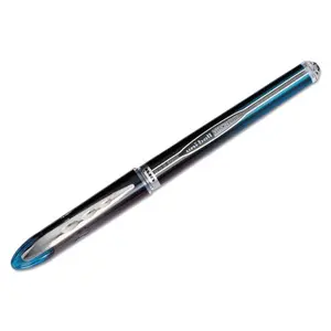 Uni-Ball VISION Super-Fine Tip Roller Ball Pen - 0.5mm Tip, Smooth Write, Waterproof, Black & Blue Barrels, Black & Blue Ink, Metallic Cap