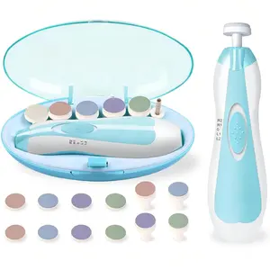 Upgraded Baby Nail Trimmer Electric |   Easy & Safe Baby Nail File, Precise 4-Stage Gentle Nail Buffer + Nail Clippers  Newborn to Toddler, with 18 Grinding Heads & Soft LED Light, Blue