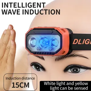 Multifunctional Motion Sensor Headlamp, 15cm, Hand Wave Control, Adjustable 45° Angle, Type-C Charging, Outdoor Cycling, Night Running, Car Repair