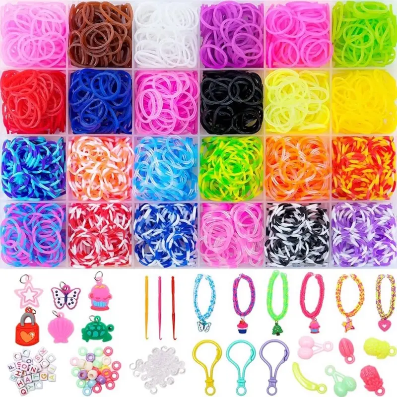 Candy-Colored DIY Rubber Bands Bracelet Kit for Kids (600-1800pcs) - Loom Bands Set with DIY Tools, Handmade Crafts Supplies, Craft Embellishments, Creativity Toy, Unique Gifts for Girls, Beaded Jewelry Accessories, Jewelry Making