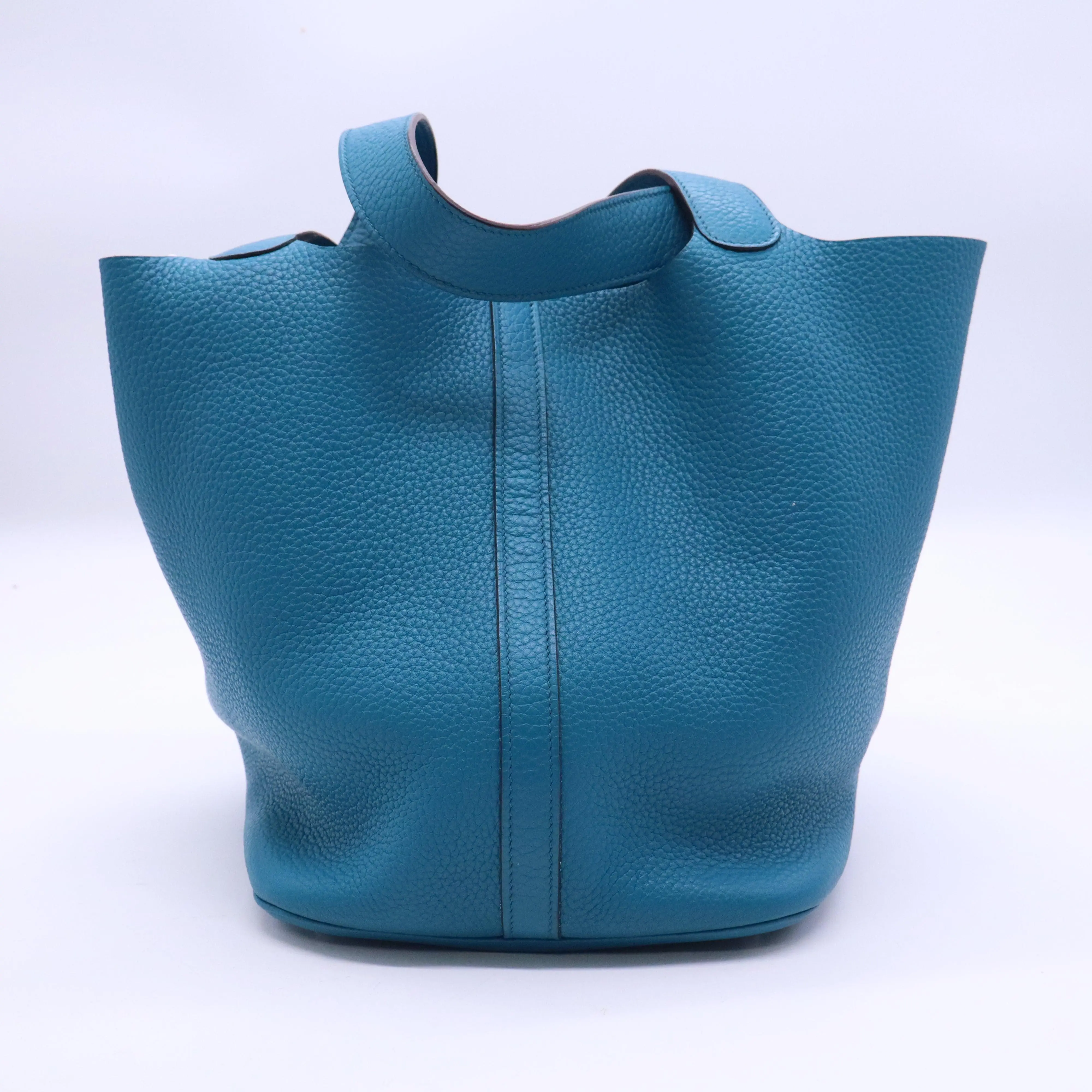 Pre-owned HERMÈS Clemence handle Hermes 26cm Turquoise Leather Picotin Lock GM Bag B21126